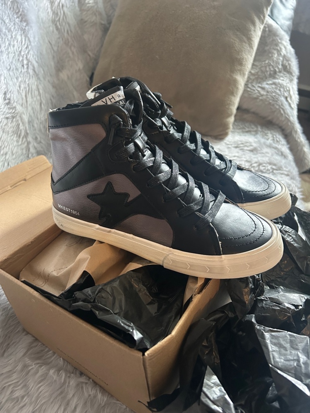Vintage Havana Black and Gray High-Top Sneakers